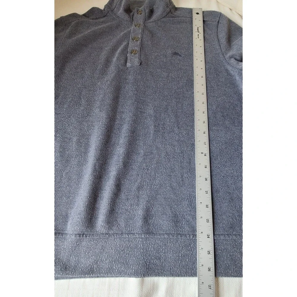 Tommy Bahama Mens L Gray Quarter Button Mock Neck Pullover Sweater Cotton Blend